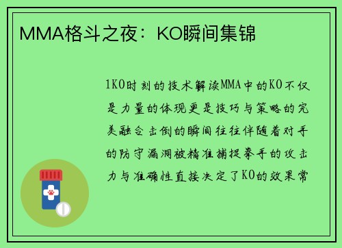 MMA格斗之夜：KO瞬间集锦